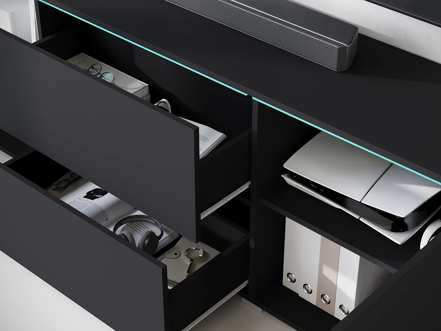 Commode  VEVE 180 cm noire avec éclairage LED