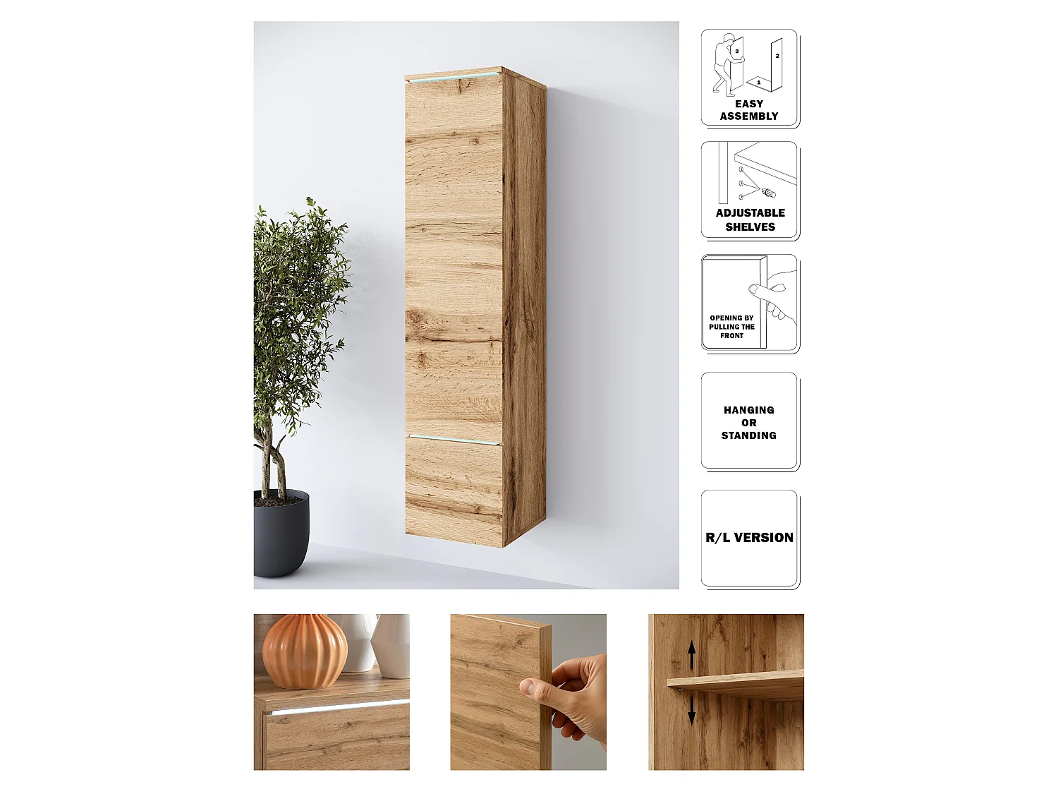 Pensile MINIO go for it VEVE 01 con illuminazione LED, rovere Wotan, 1 pezzo.