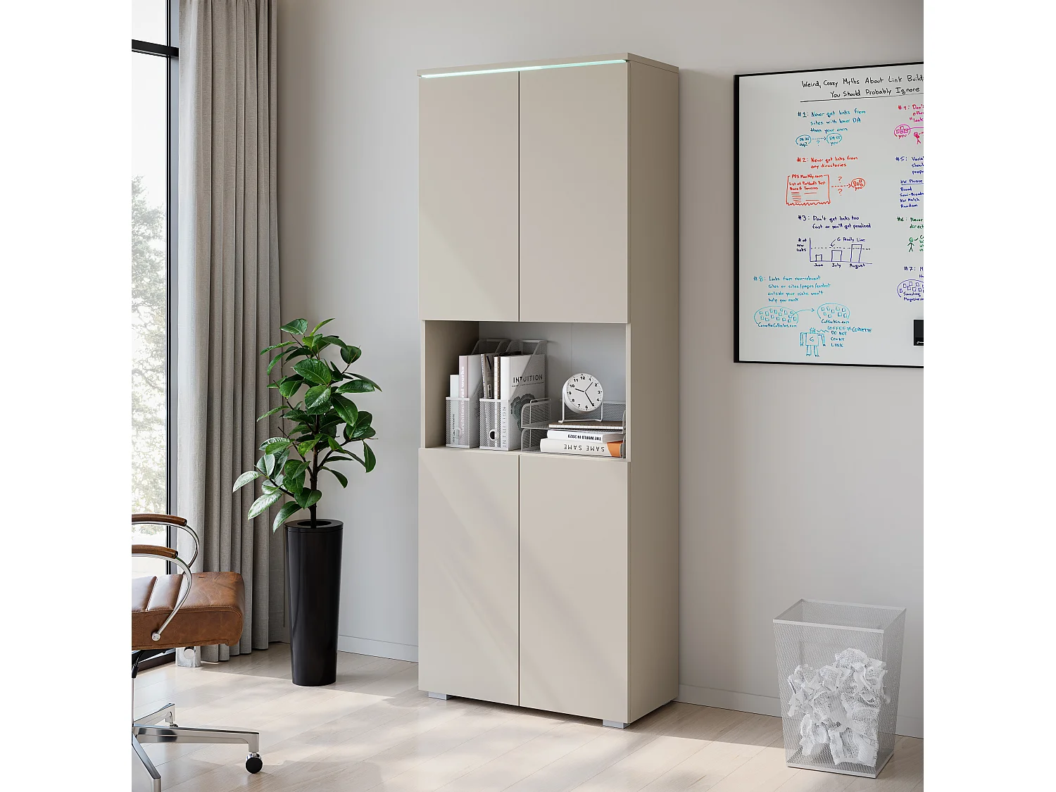 Aktenschrank MINIO go for it VEVE OFFICE 70 mit LED-Beleuchtung, Kaschmirbeige, 1 Stück.