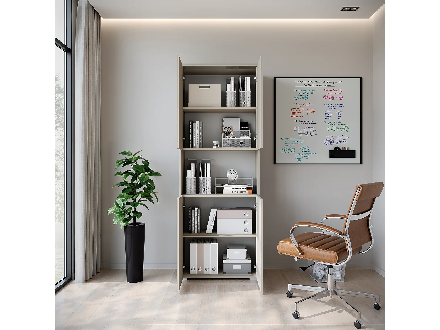 Aktenschrank MINIO go for it VEVE OFFICE 70 mit LED-Beleuchtung, Kaschmirbeige, 1 Stück.