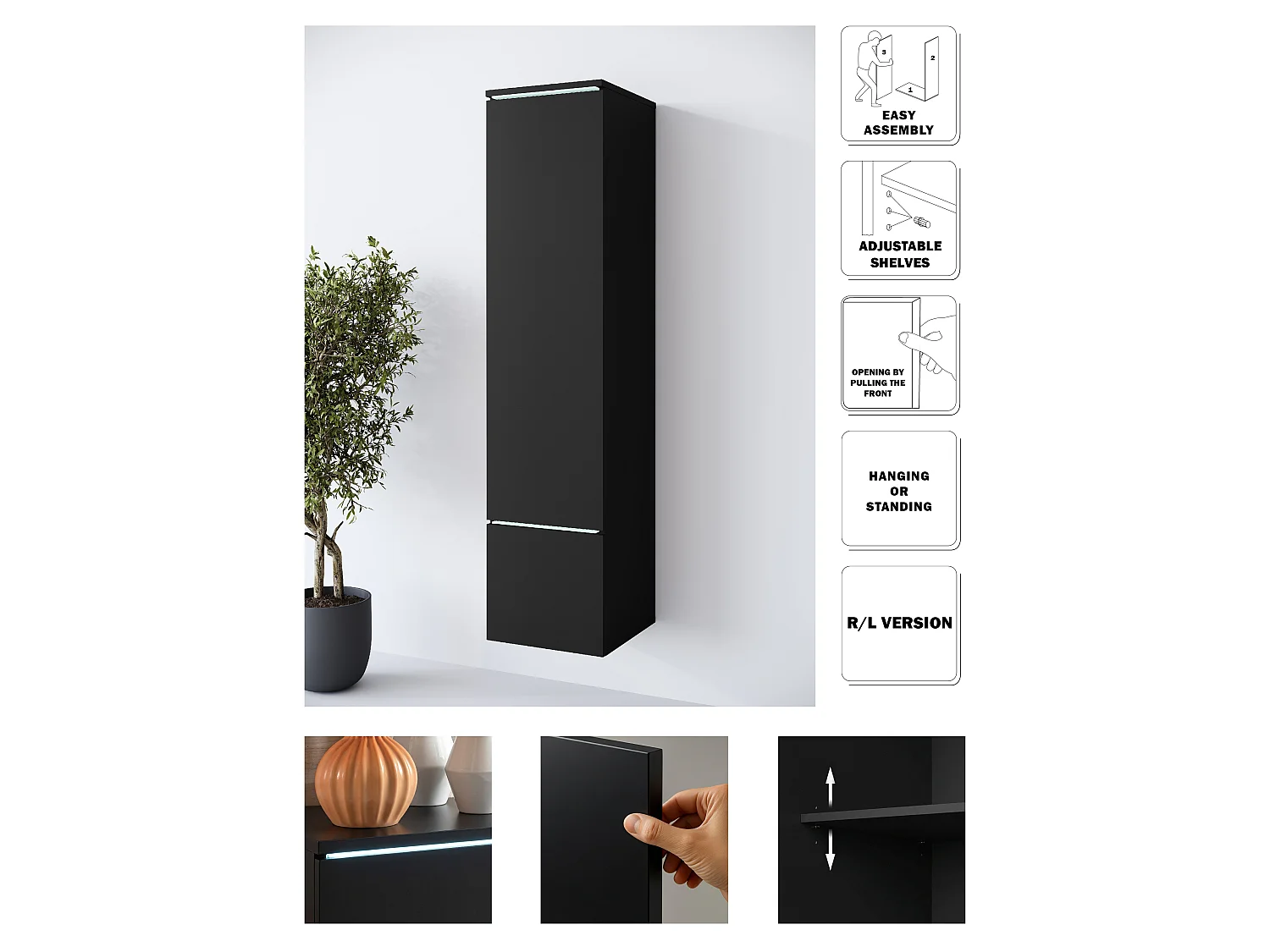 Pensile MINIO go for it VEVE 01 con illuminazione LED, nero, 1 pezzo.