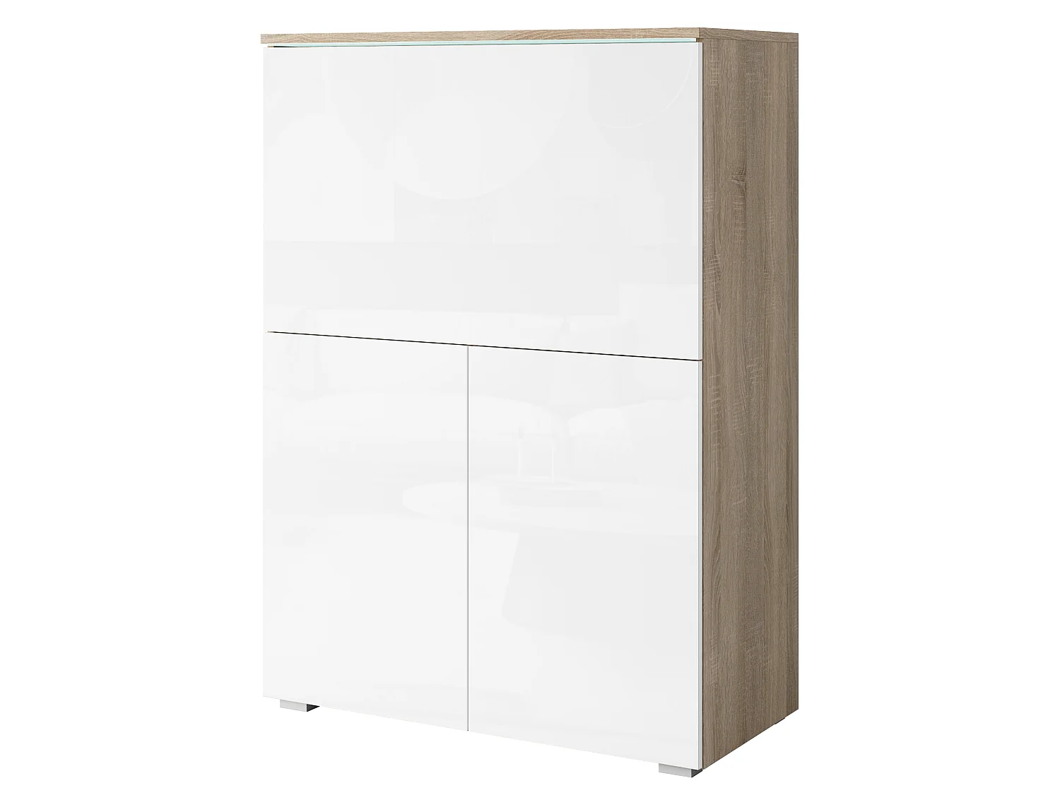 Meuble avec fonction bureau MINIO Go For It VEVE OFFICE 90 avec éclairage LED, chêne Sonoma / blanc brillant, 1 pièce