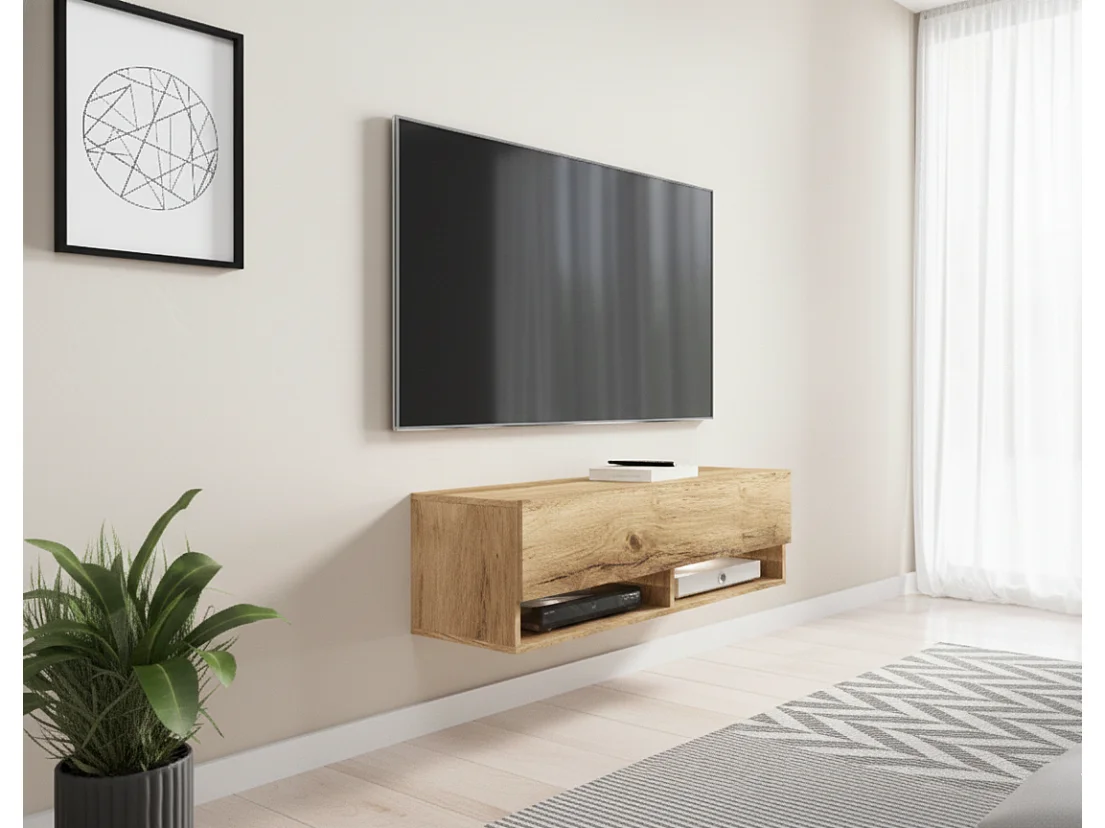 TV-Schrank 100x30x33 cm, Lowboard, mit Türen und Offene Nischen, Farbe: Wotan Eiche