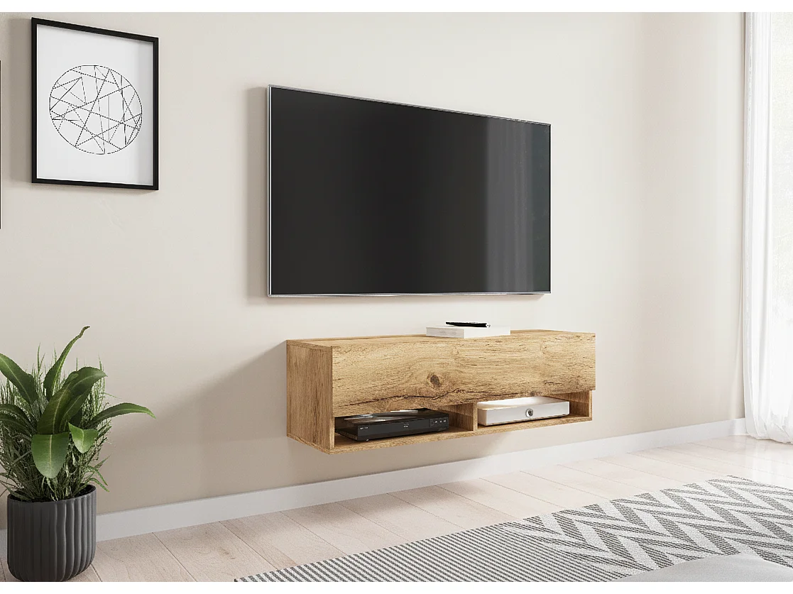 TV-Schrank 100x30x33 cm, Lowboard, mit Türen und Offene Nischen, Farbe: Wotan Eiche