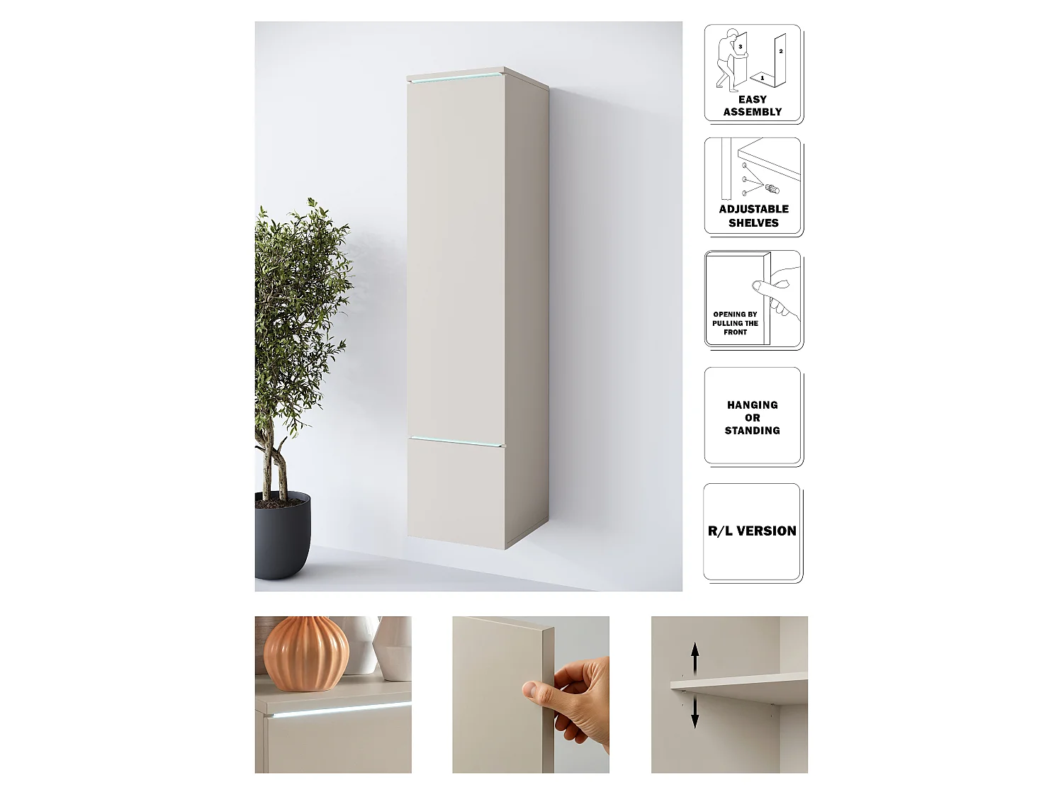 Pensile MINIO go for it VEVE 01 con illuminazione LED, beige cashmere, 1 pezzo.
