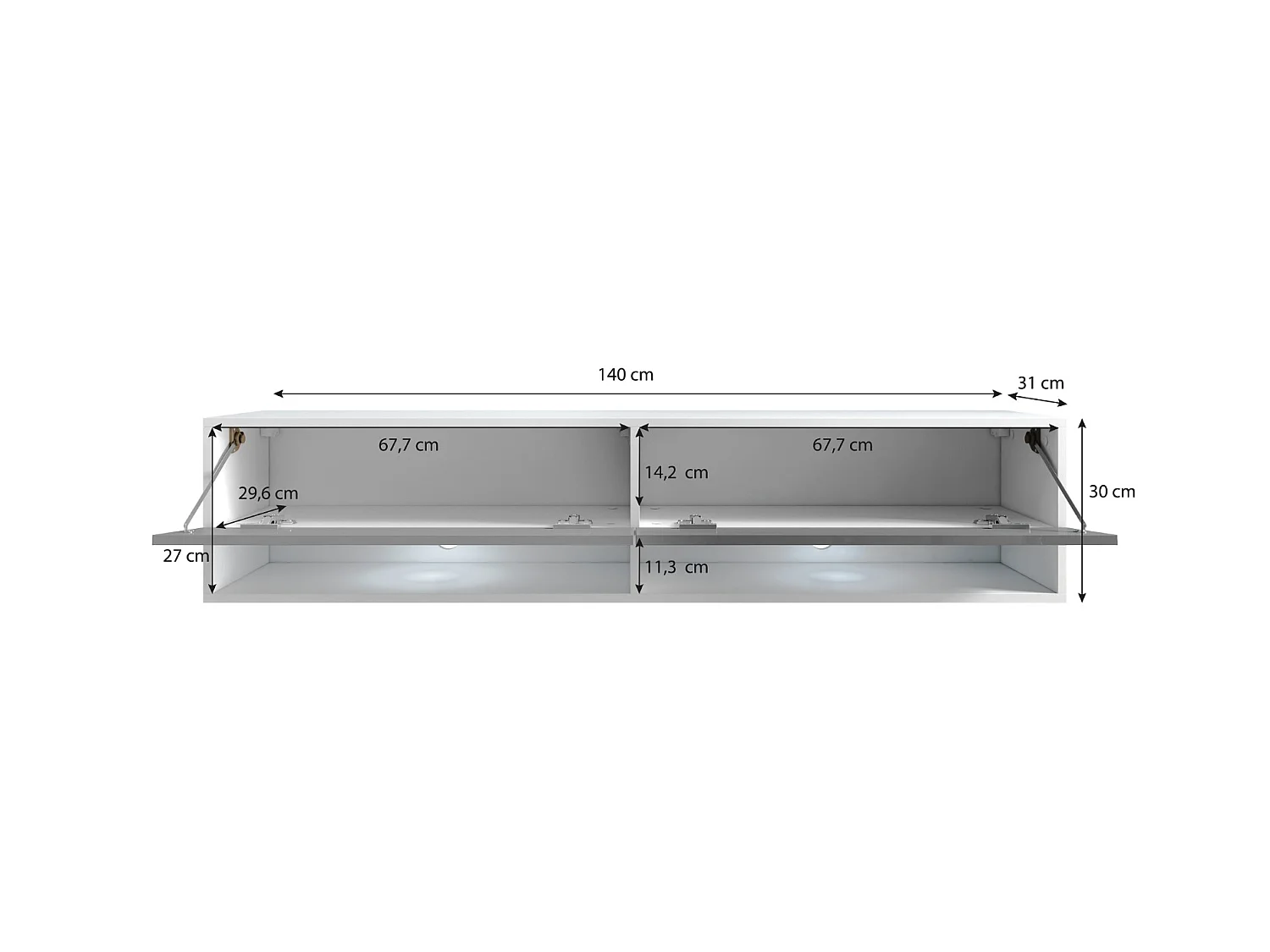 TV-Schrank 140x30x33 cm, Lowboard, mit Türen und Offene Nischen, Farbe: Wotan Eiche