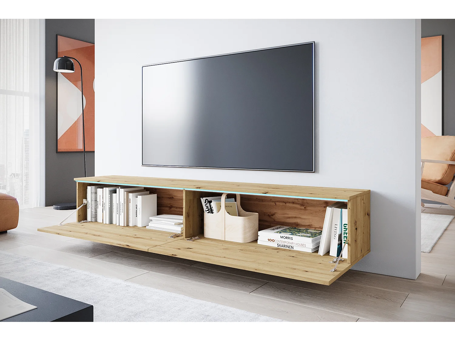 TV-meubel DONNA 180 kleur artisan eiken met LED