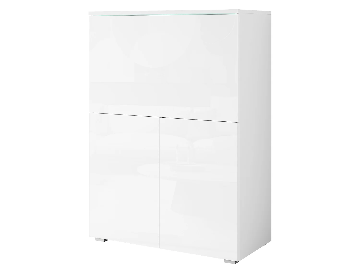 Meuble avec fonction bureau MINIO Go For It VEVE OFFICE 90 avec éclairage LED, blanc / blanc brillant, 1 pièce