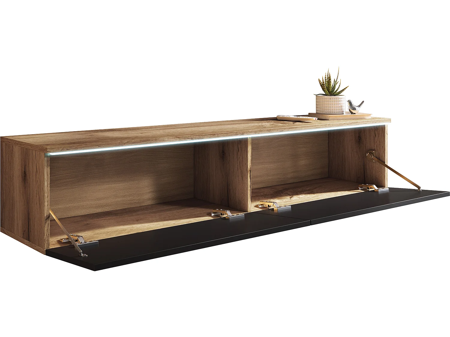 TV-meubel DONNA 140 kleur wotan eiken/zwart hoogglans met LED