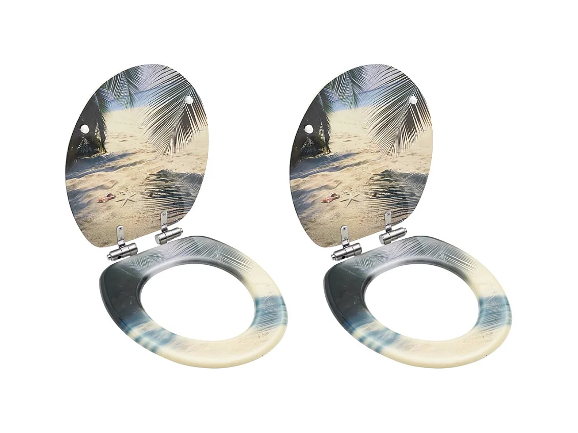 Conjunto de dois assentos com tampa de sanita com tampas de fecho suave MDF praia 02_0002984