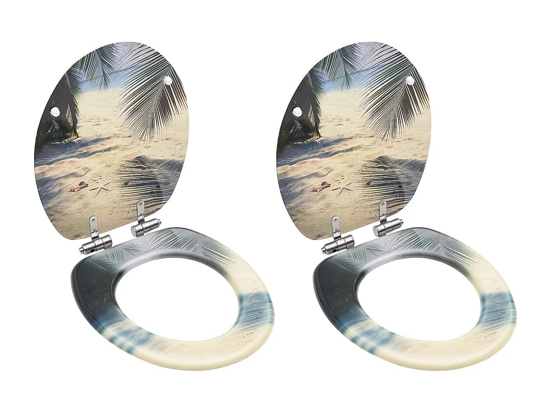 Conjunto de dois assentos com tampa de sanita com tampas de fecho suave MDF praia 02_0002984