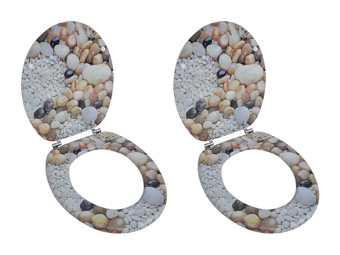 Conjunto de dois assentos com tampa de sanita com revestimento em calhau em MDF 02_0002954