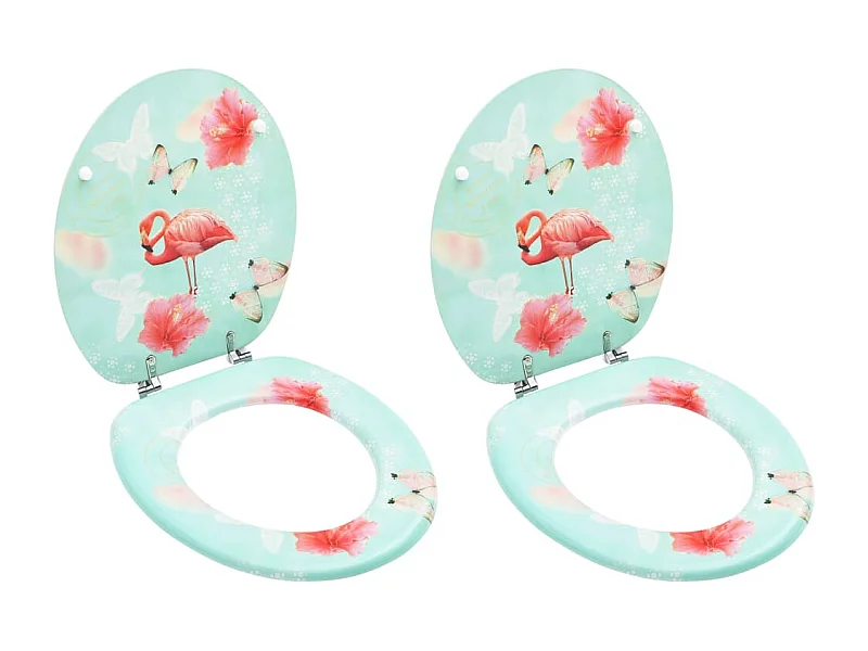 Conjunto de dois assentos com tampa de vaso sanitário com tampas de fechamento suave em MDF Flamingo design 02_0002973