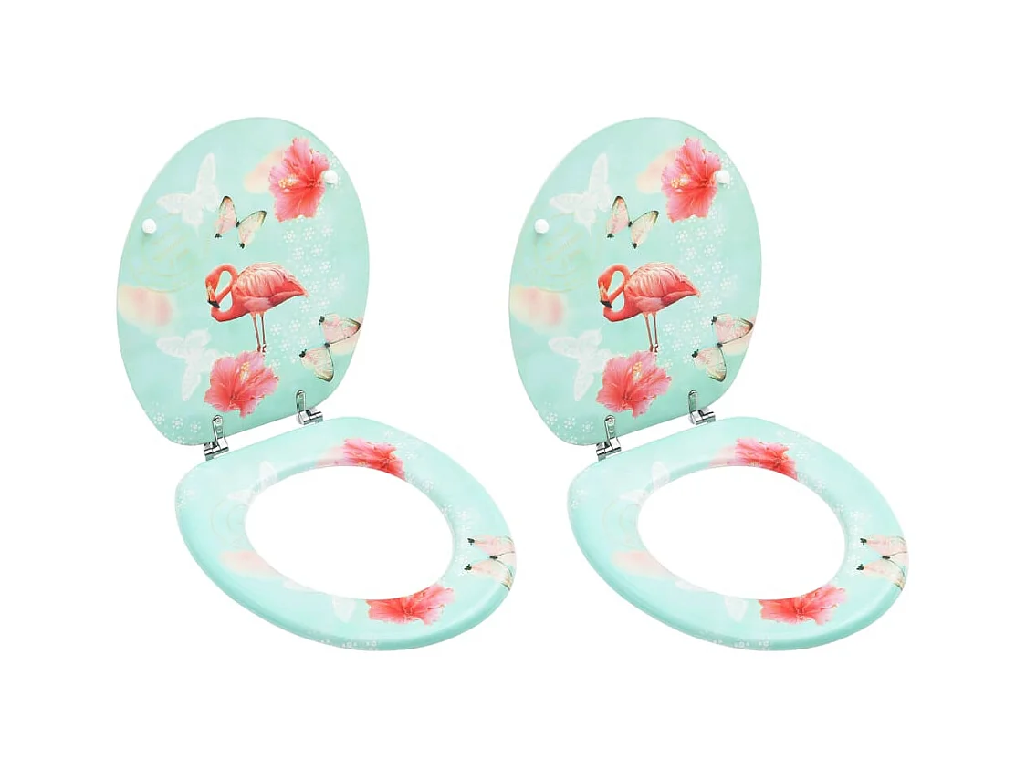 Juego de dos asientos de tapa de inodoro con tapas de cierre suave MDF diseño Flamingo 02_0002973