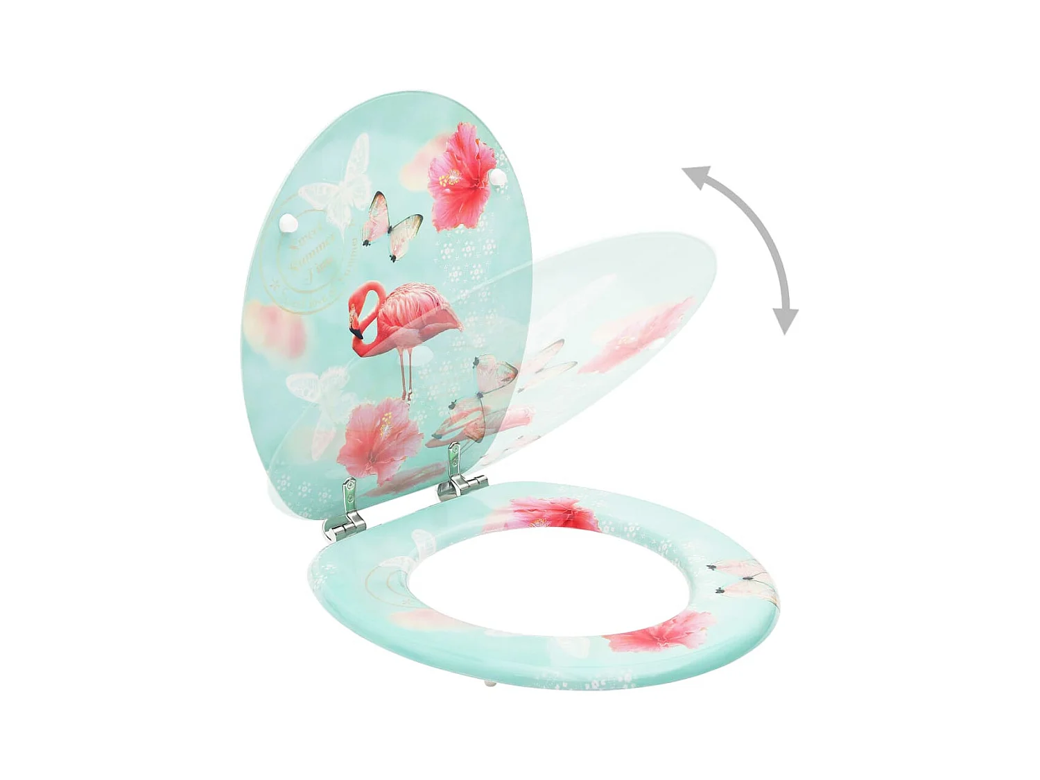 Juego de dos asientos de tapa de inodoro con tapas de cierre suave MDF diseño Flamingo 02_0002973