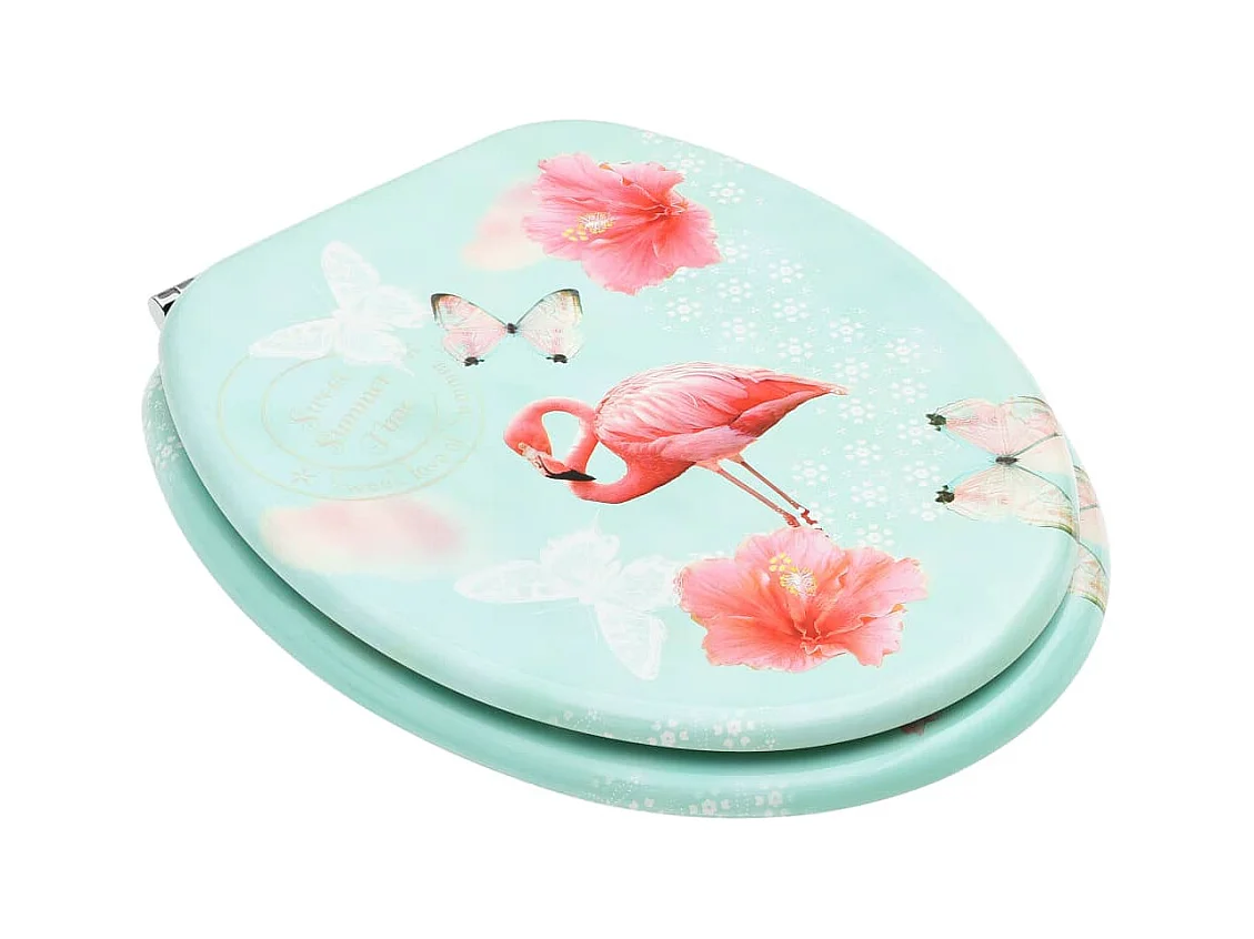 Juego de dos asientos de tapa de inodoro con tapas de cierre suave MDF diseño Flamingo 02_0002973
