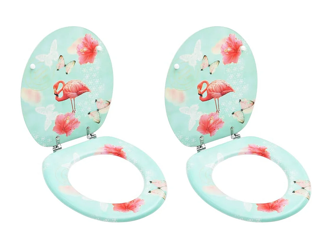 Juego de dos asientos de tapa de inodoro con tapas de cierre suave MDF diseño Flamingo 02_0002973