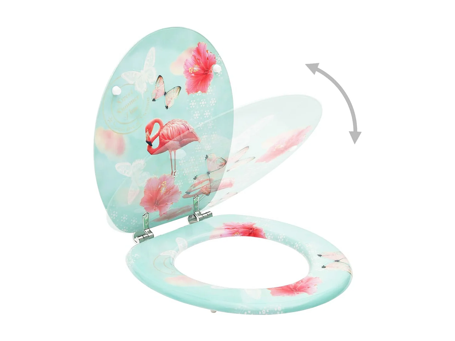 Juego de dos asientos de tapa de inodoro con tapas de cierre suave MDF diseño Flamingo 02_0002973