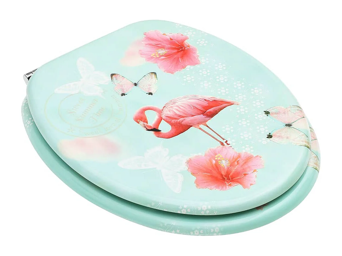 Juego de dos asientos de tapa de inodoro con tapas de cierre suave MDF diseño Flamingo 02_0002973