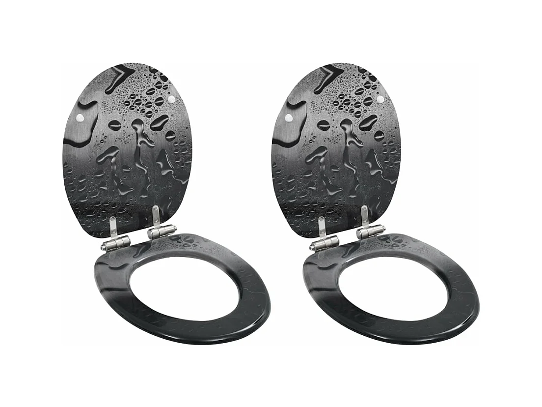 Set di due sedili WC coperchio WC sedile WC bagno interno casa toilette MDF coperchio con chiusura ammortizzata goccia d'acqua 02_0002969