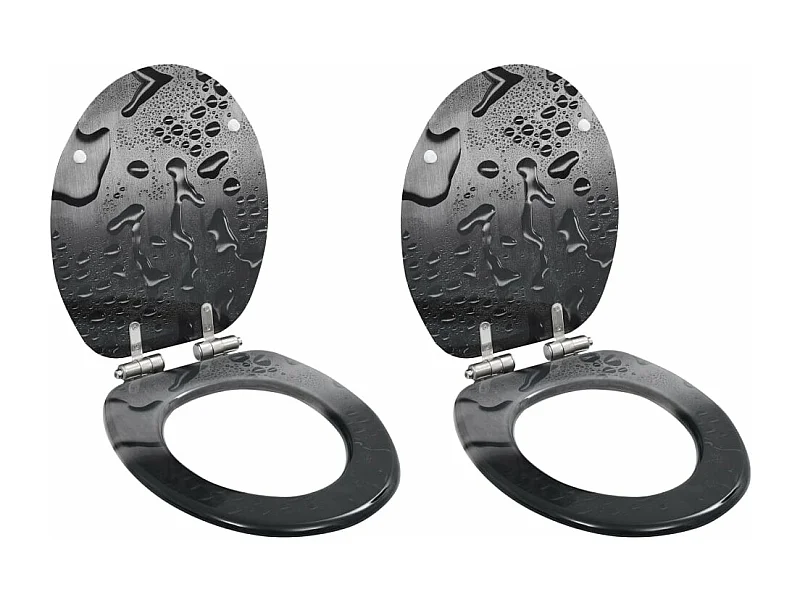 Set di due sedili WC coperchio WC sedile WC bagno interno casa toilette MDF coperchio con chiusura ammortizzata goccia d'acqua 02_0002969