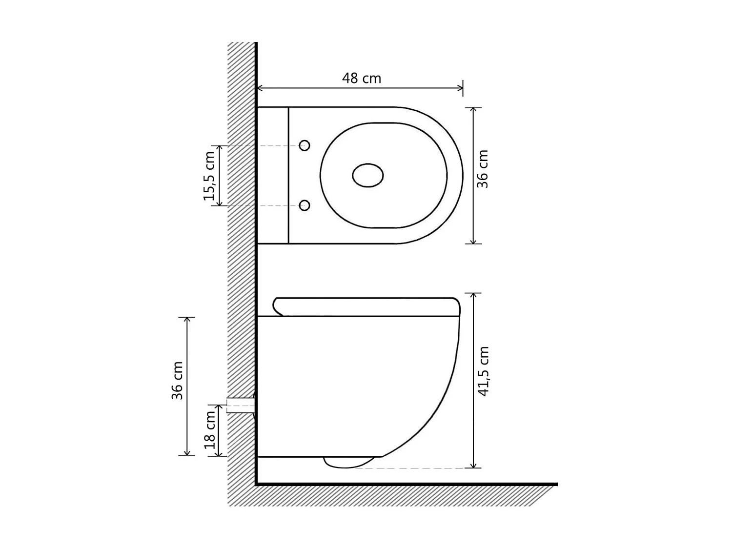 Toilette suspendue au mur blanche 36 x 48 x 41.5 cm 02_0003587