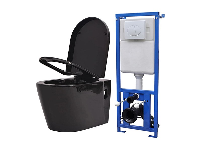 Toilette suspendue murale réservoir caché céramique cuvette WC noir 02 ...