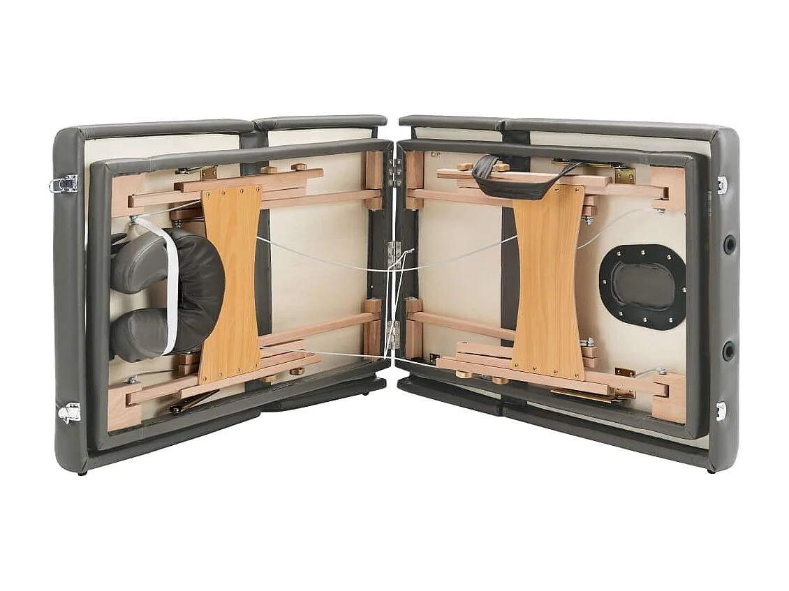 Camilla de masaje con 4 zonas estructura de madera banco de masaje reposacabezas reposabrazos ajustable camilla de masaje plegable portátil antracita 02_0001802