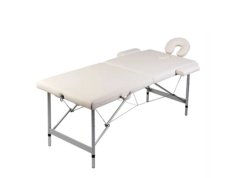 Lettino da massaggio pieghevole bianco 2 zone crema struttura in acciaio inox 02_0001875