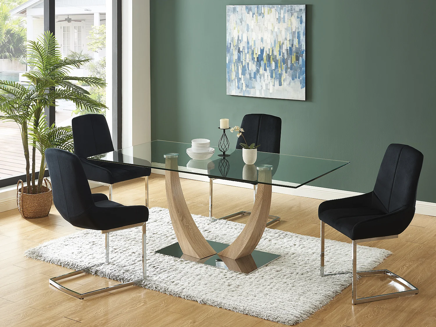Lot de 2 chaises en velours et métal - Noir - BERLONA