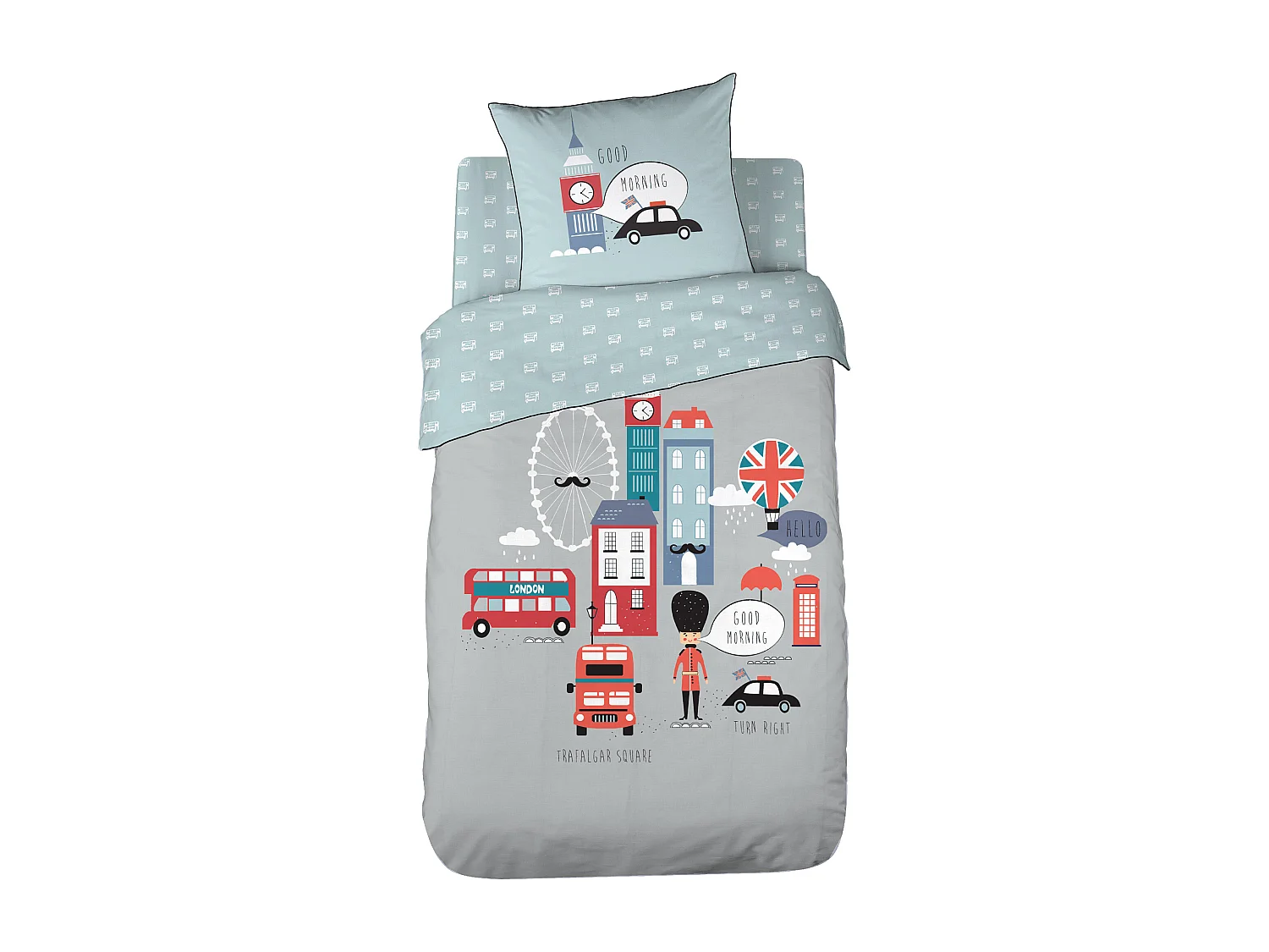 Parure de lit 140x200 cm coton BRITISH MORNING Gris