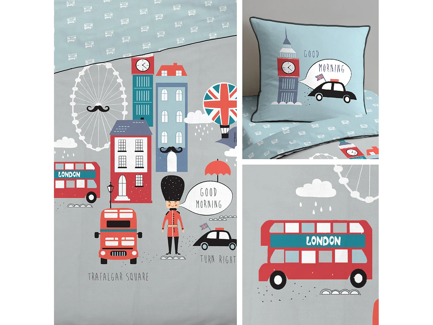 Parure de lit 140x200 cm coton BRITISH MORNING Gris