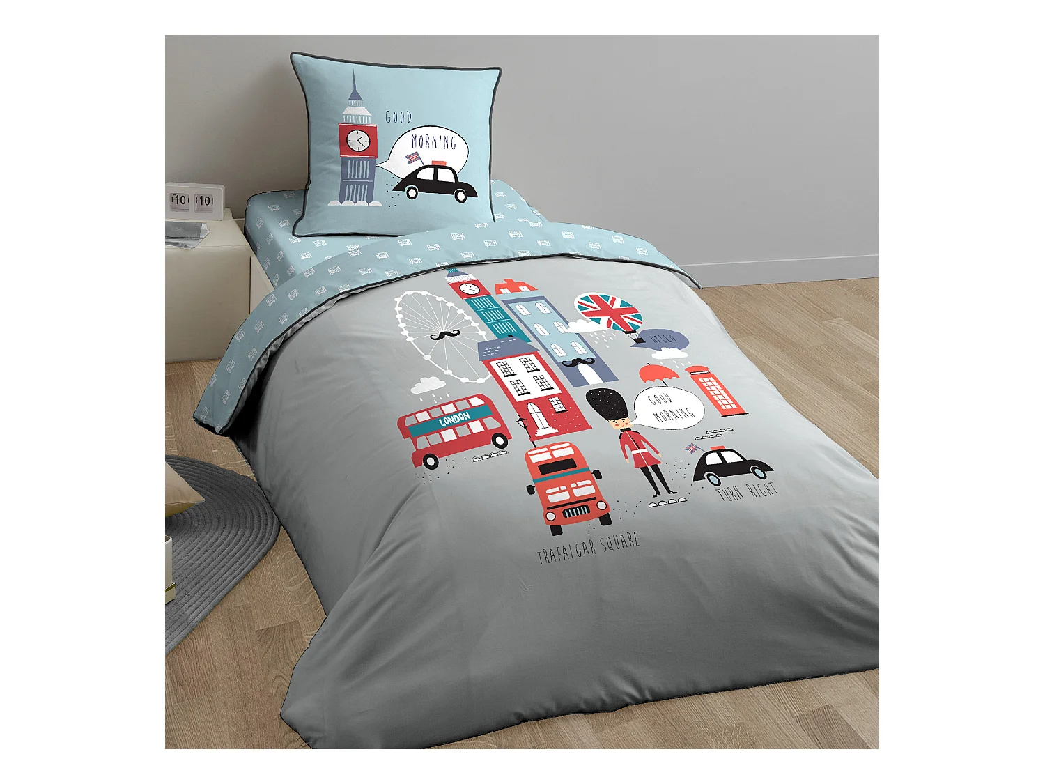 Parure de lit 140x200 cm coton BRITISH MORNING Gris