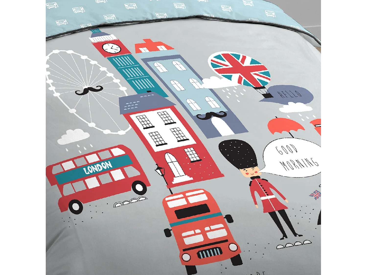 Parure de lit 140x200 cm coton BRITISH MORNING Gris