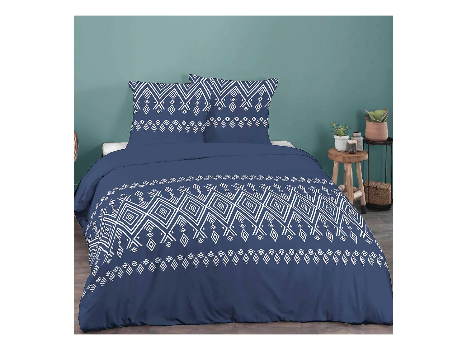 Parure de lit 240x220 cm coton NORDA Bleu