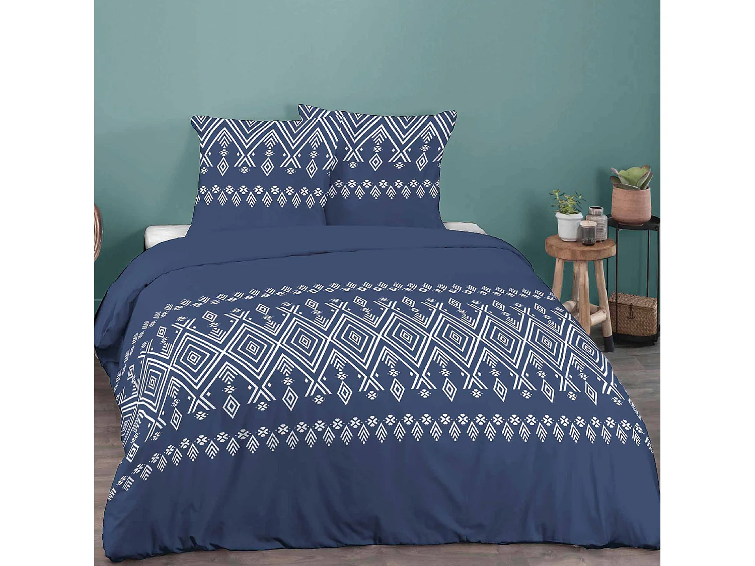 Parure de lit 240x220 cm coton NORDA Bleu