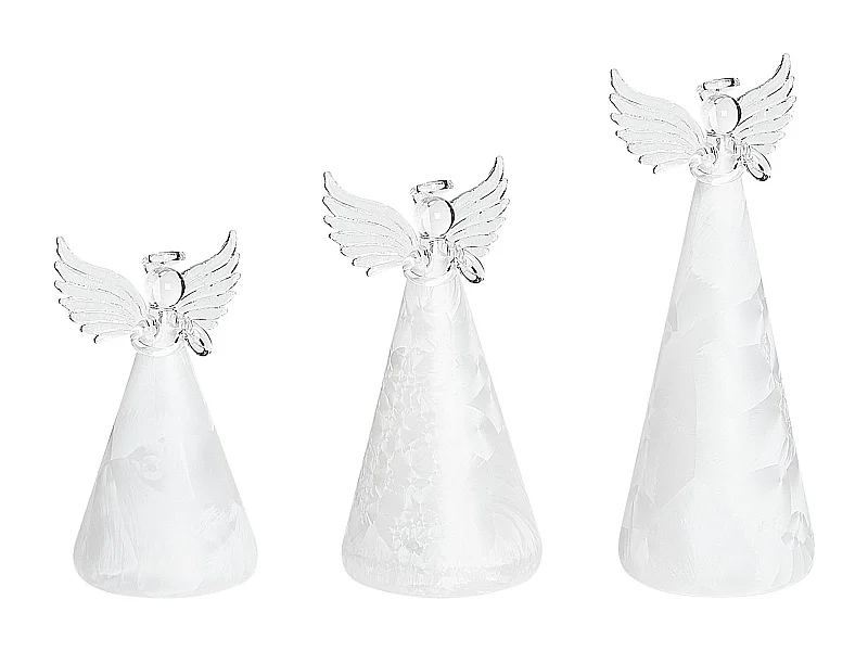 Dekofigur Glas weiss Engelform mit LED-Beleuchtung 3er Set KITTILA