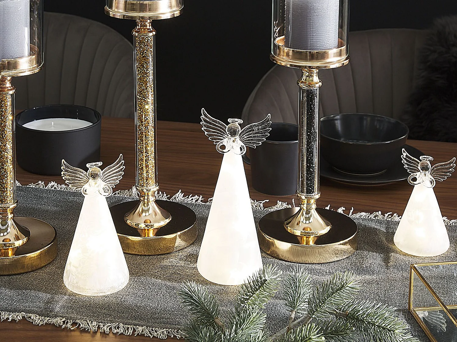 Lot de 3 statuettes déco anges de Noël avec LED KITTILA