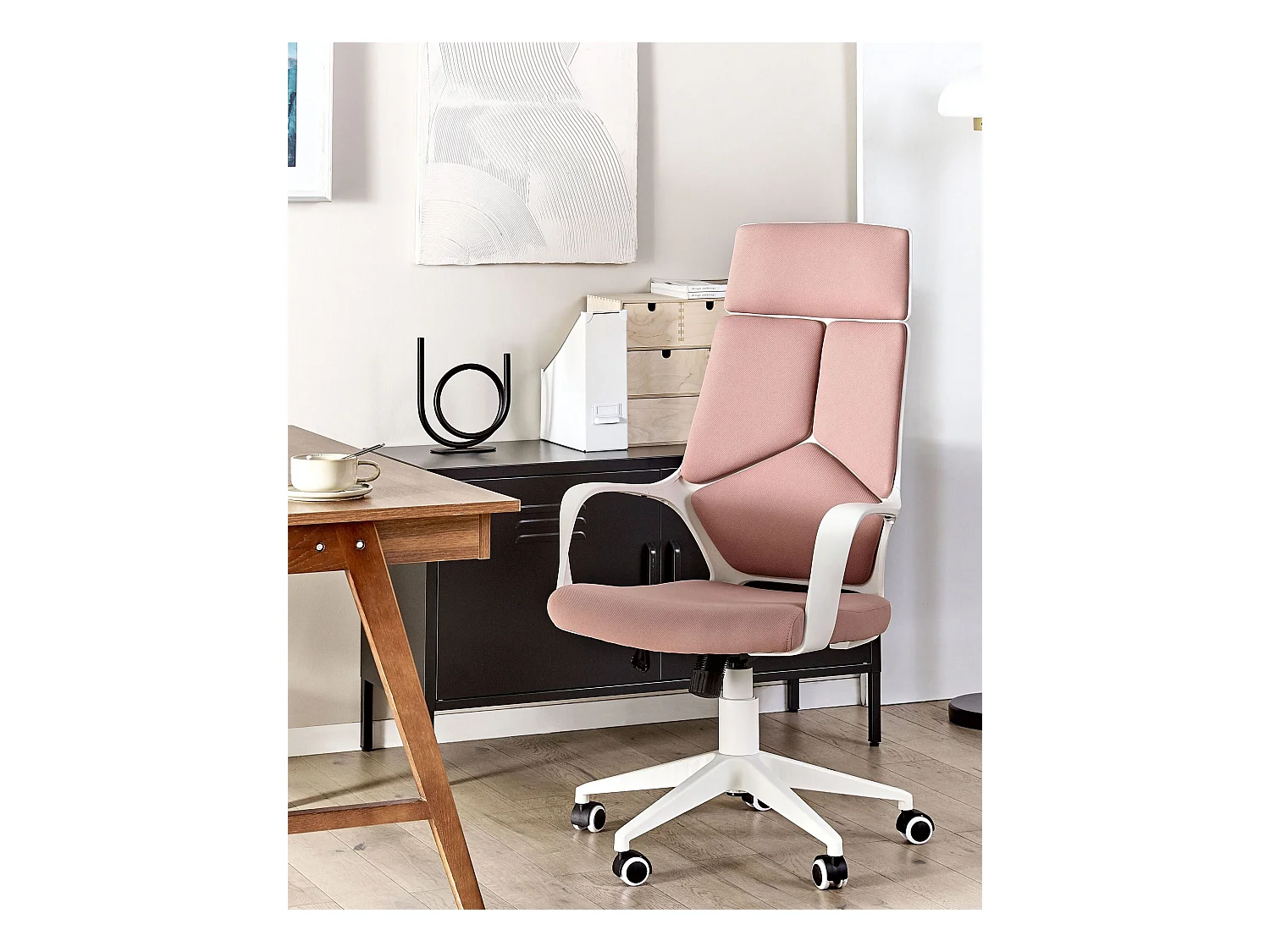 Bürostuhl rosa höhenverstellbar mit Armlehnen bremsbaren Rollen modern Delight