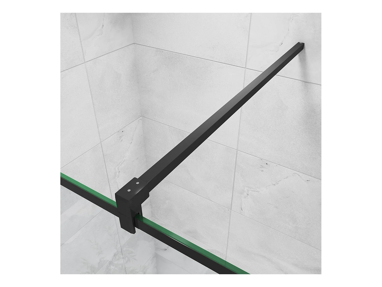 Paroi de douche noire 90x200cm à l'italienne avec barre de fixation noire 140cm en carré, en 8mm verre trempé anticalcaire