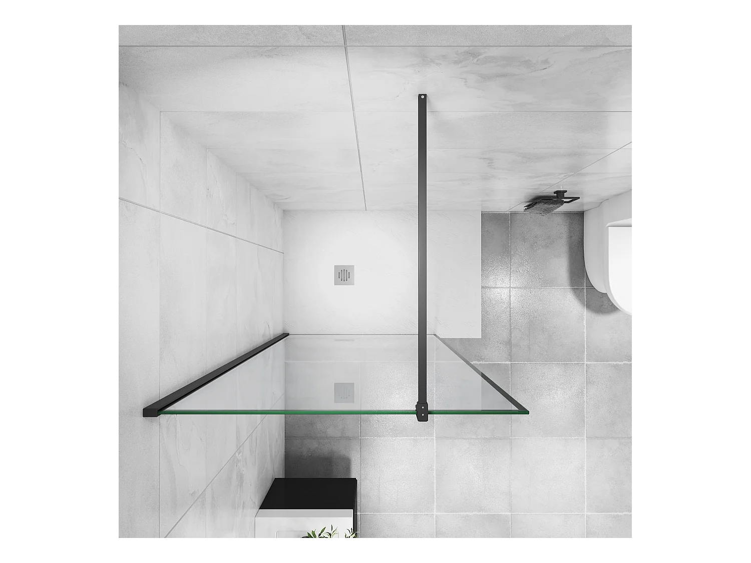 Paroi de douche noire 100x200cm à l'italienne avec barre de fixation noire 90cm en carré, en 8mm verre trempé anticalcaire