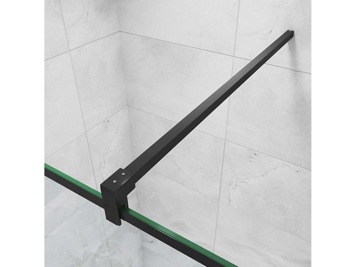 Paroi de douche noire 80x200cm à l'italienne avec barre de fixation noire 90cm en carré, en 8mm verre trempé anticalcaire