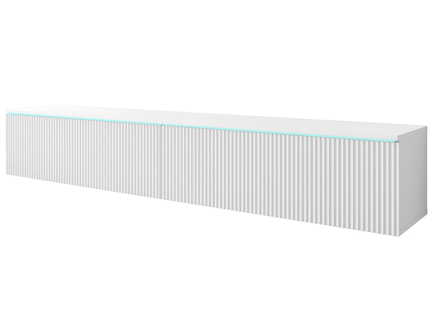 TV-Lowboard DONNA 180 Farbe Weiß mit einer MDF-Platte mit halbkreisförmigen vertikalen Rillen mit LED