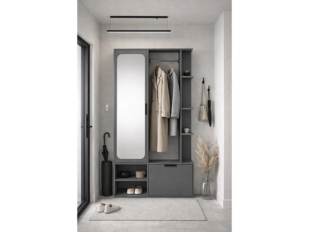 NIVALA Flurgarderobe mit Spiegel und Schuhschrank in Grau
