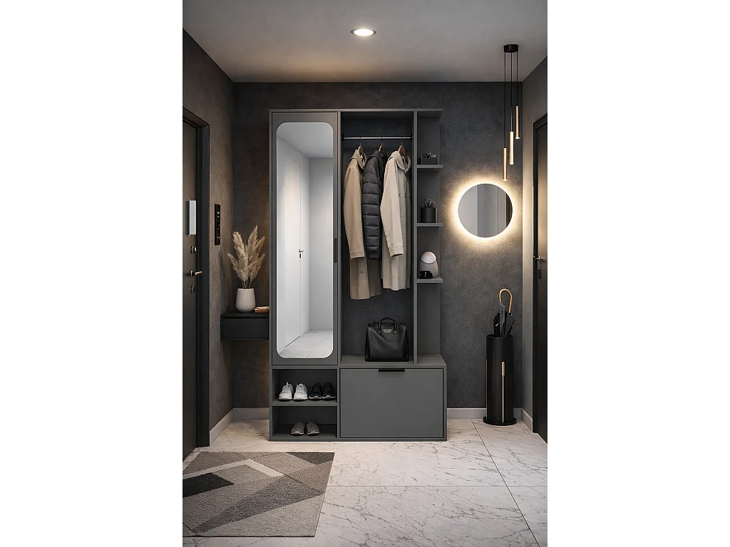 NIVALA Flurgarderobe mit Spiegel und Schuhschrank in Grau