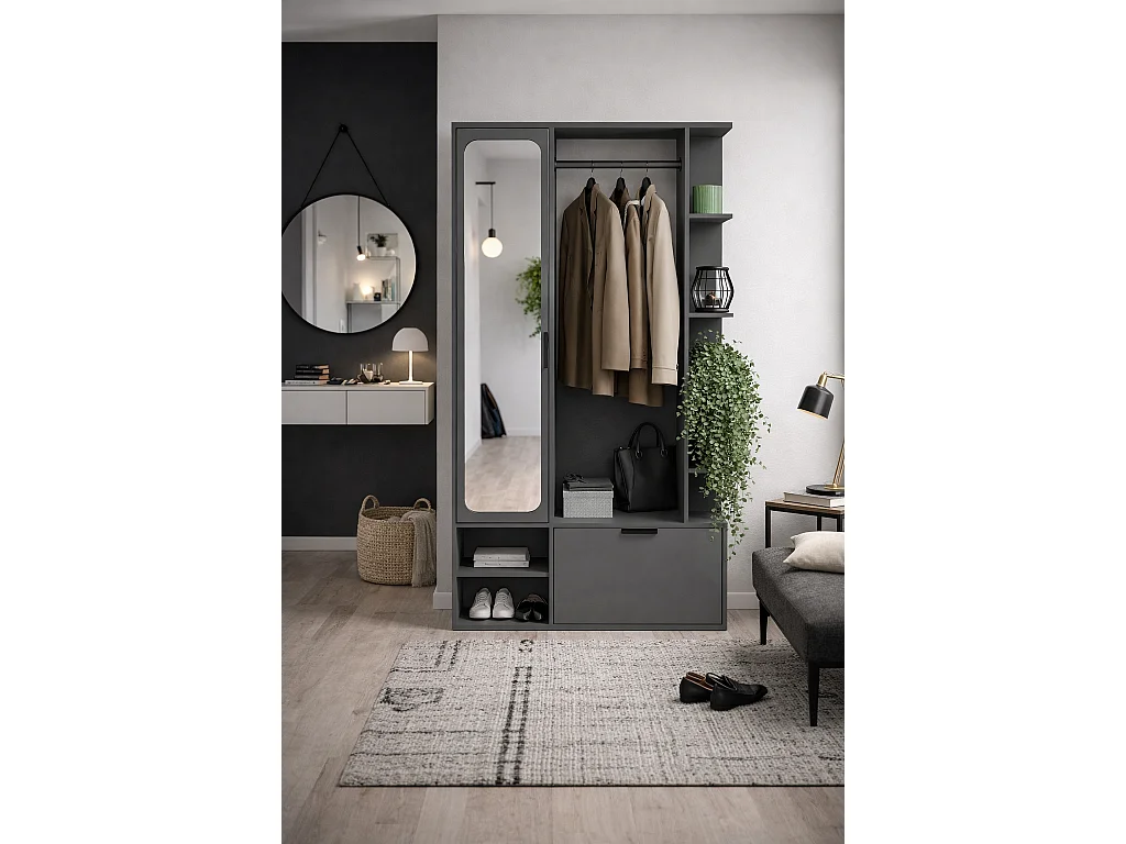 NIVALA Flurgarderobe mit Spiegel und Schuhschrank in Grau