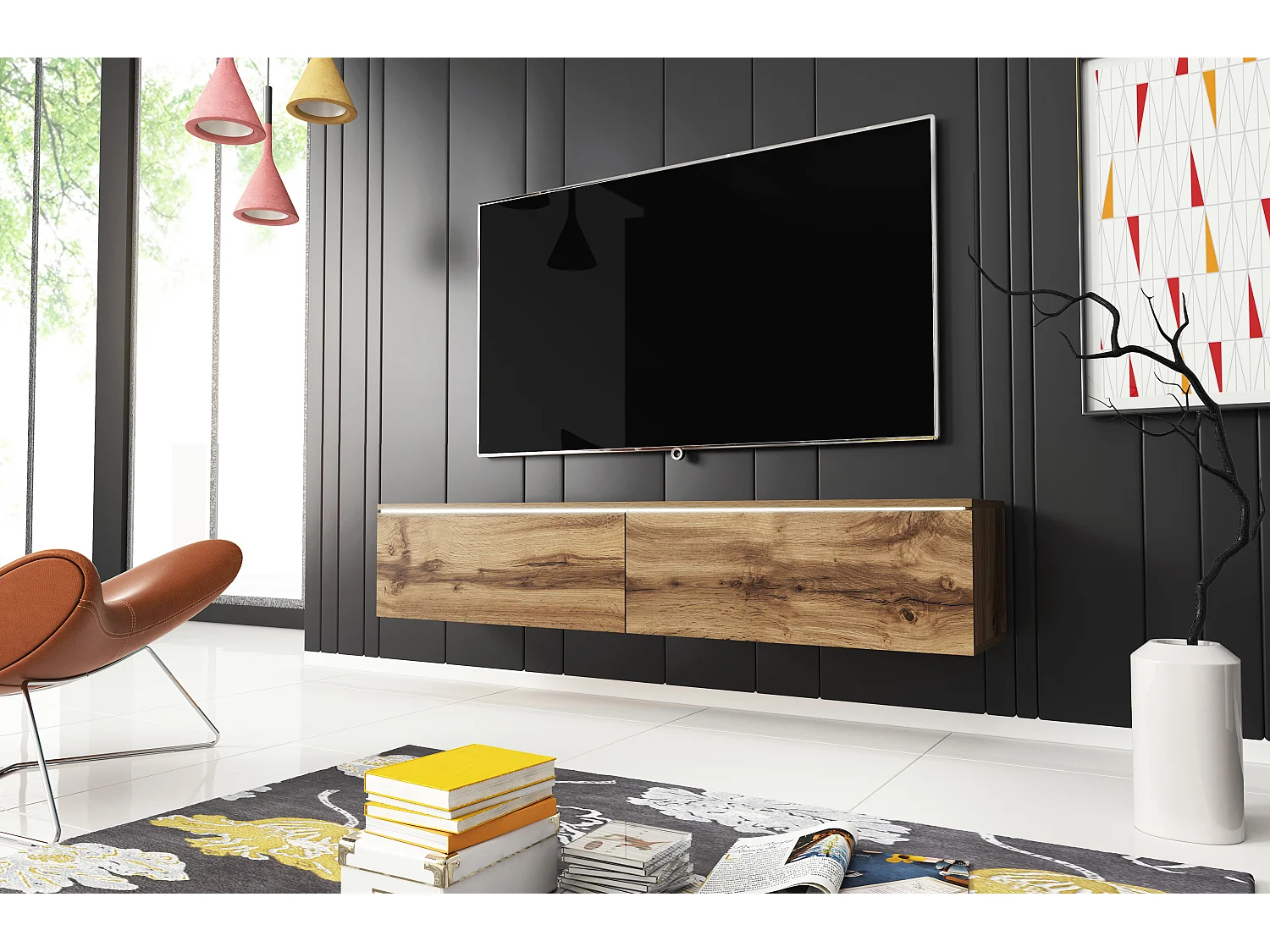 TV-meubel DONNA 140 kleur wotan eiken met LED-verlichting