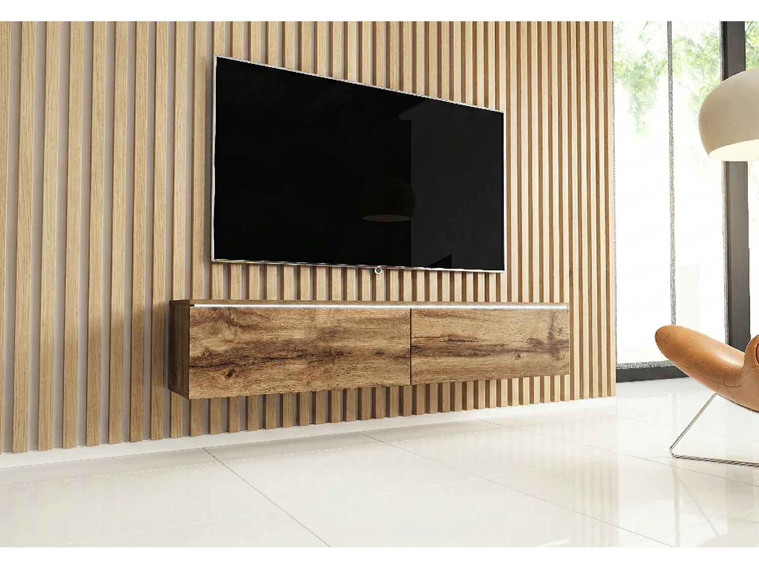 TV-meubel DONNA 140 kleur wotan eiken met LED-verlichting