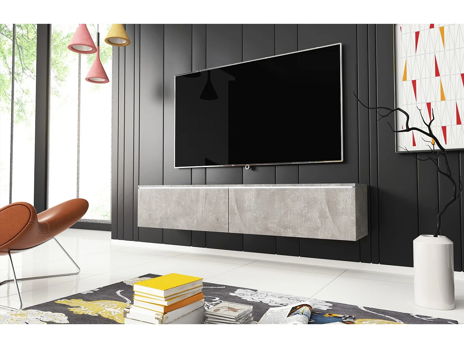 TV-meubel DONNA 140 kleur beton met LED-verlichting