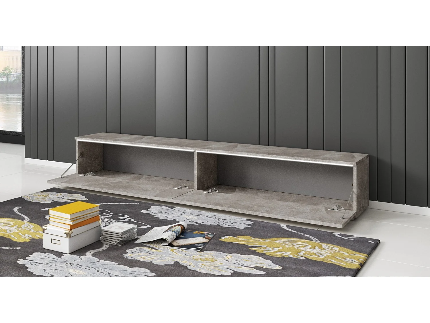 TV-meubel DONNA 140 kleur beton met LED-verlichting